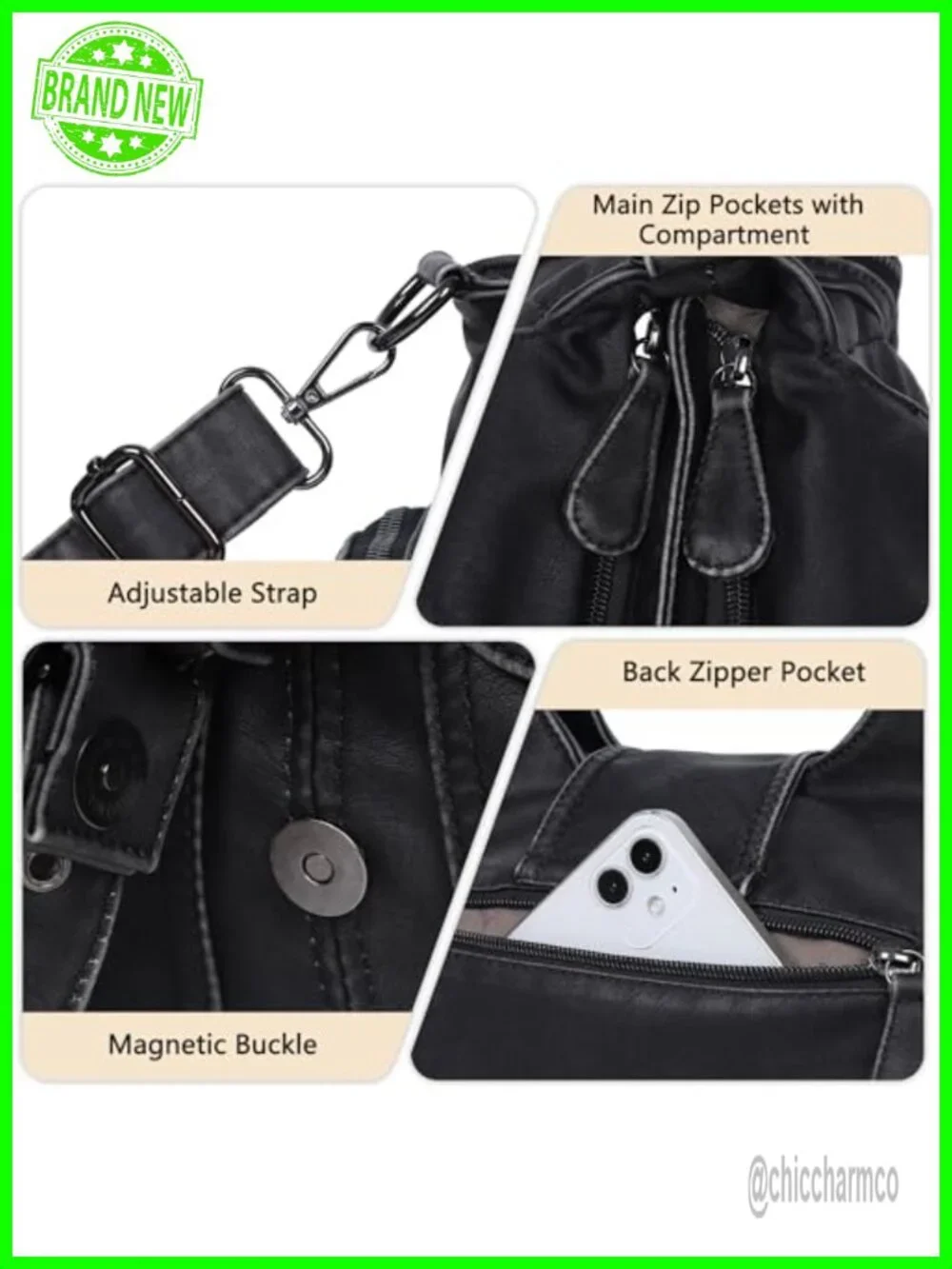 Vegan Leather Hobo Shoulder Bag Crossbody Purse Roomy Tote